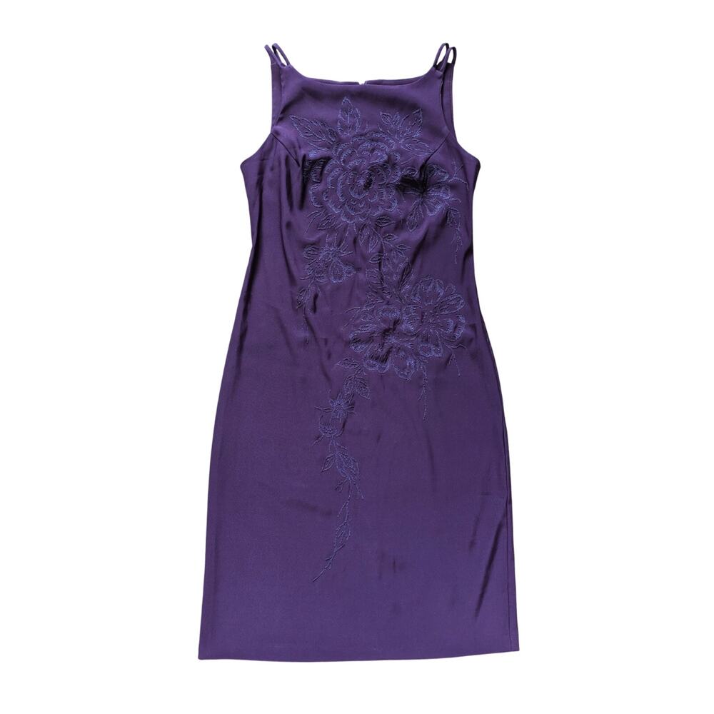 Y2K CDC Dress Womens 10 Eggplant Purple Beaded Flower Whimsigoth Career Work